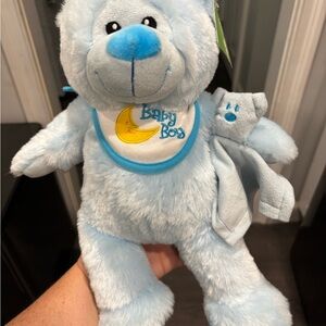 Adorable Blue Plush Bear with Bib